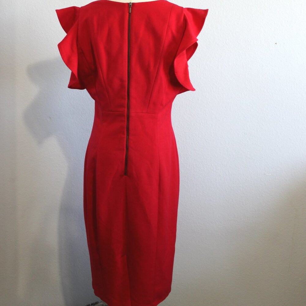 XOXO Flutter Sleeve V-Neck Red Sheath Dress - Size 9/10 - Picture 8 of 9